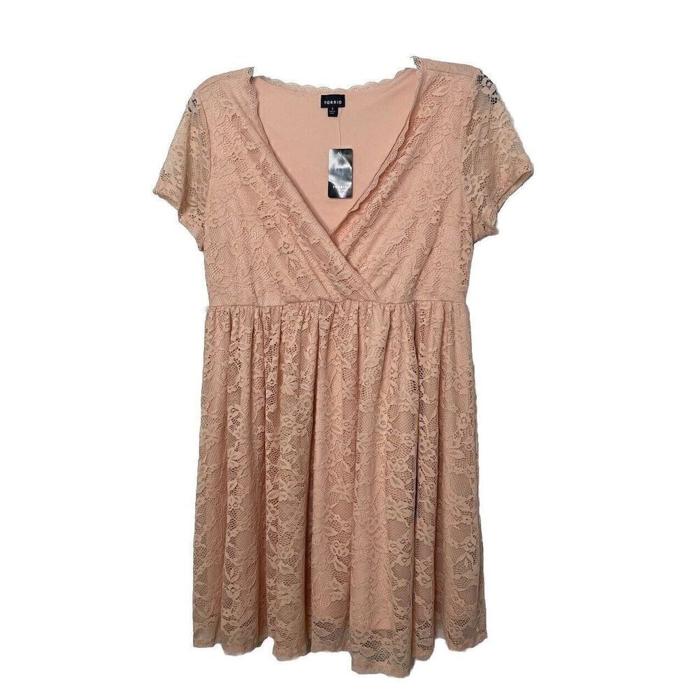 Torrid Plus Size 1X Mini Lace Skater Dress Blush Short Sleeve New NWT